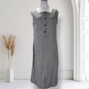 Vtg 90s Margaret Smith Houndstooth Jumper Dress Size 10 Shift Square Neck Mod